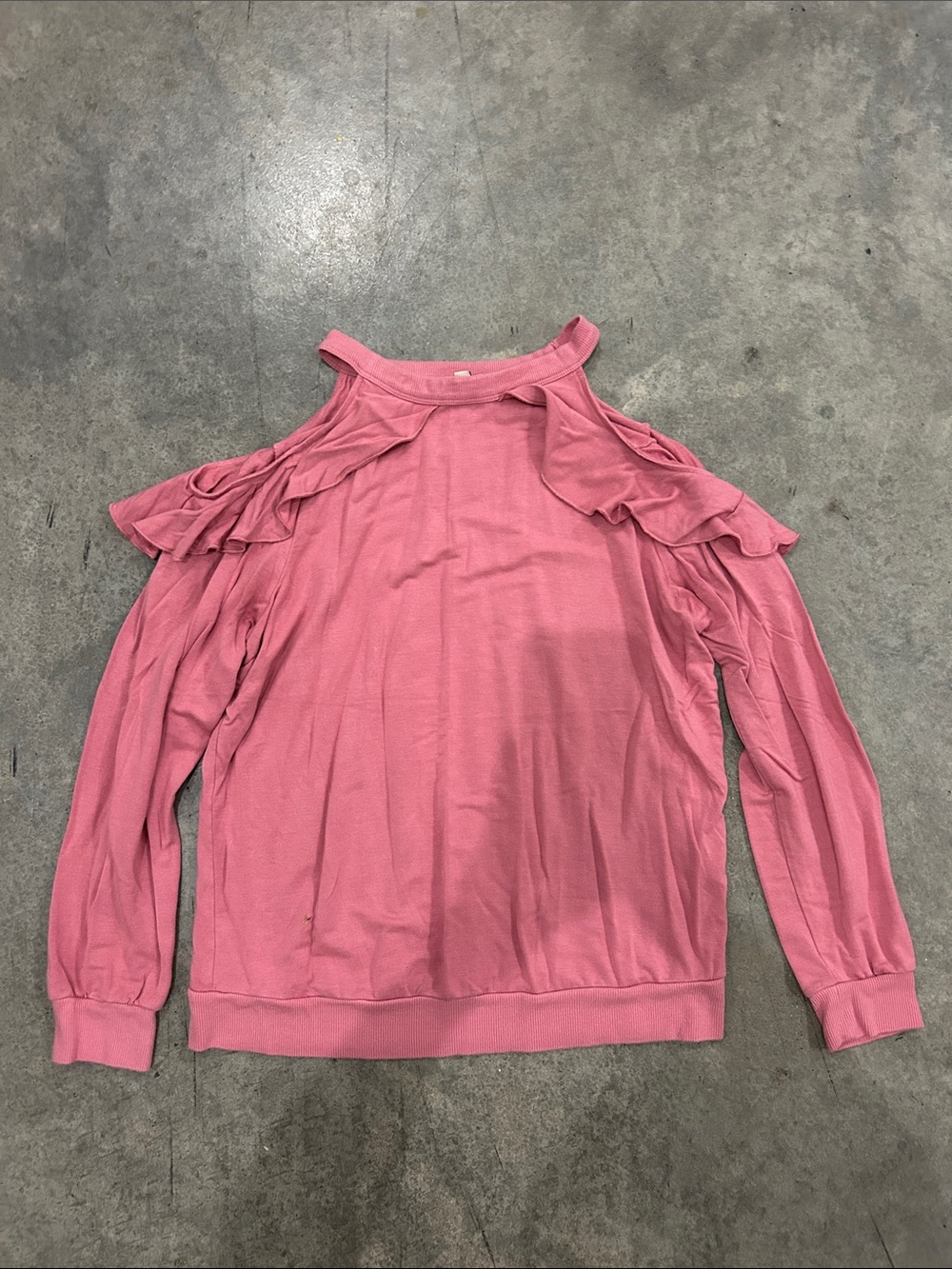 Express Pink Cold-Shoulder Ruffle Sweatshirt